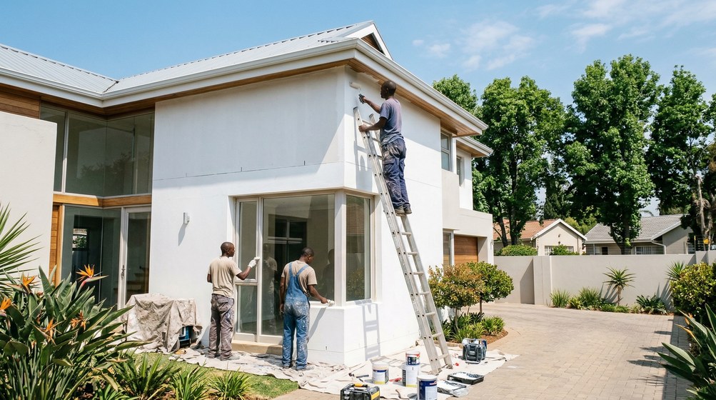 Professional exterior house painters in Yzerfontein painting a modern home